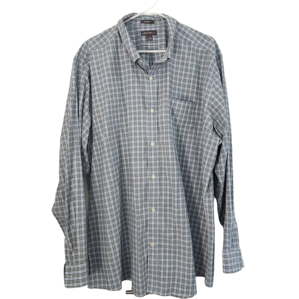Eddie Bauer Mens Relaxed Fit Blue Plaid Button Down Shirt Size 2XL
